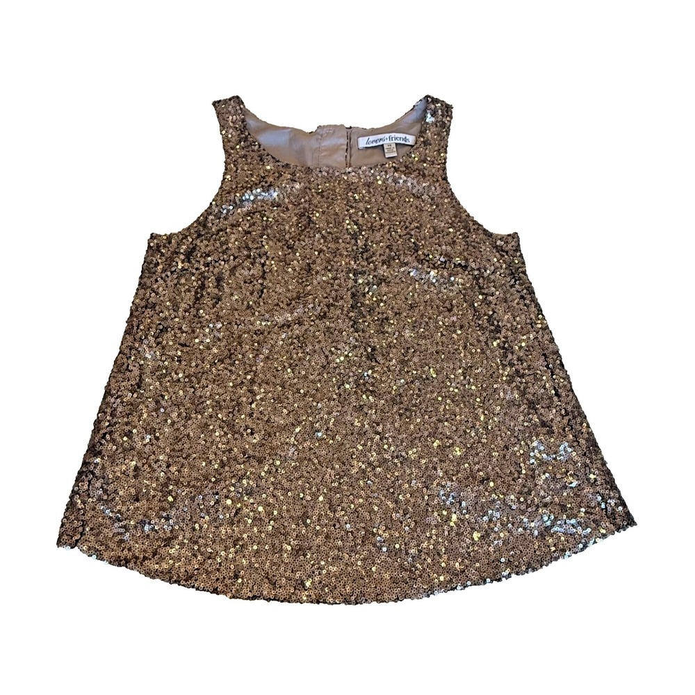 Lovers & Friends Sleeveless Sequin Tank Top; Copper Color; Bling; Lined; Size XS